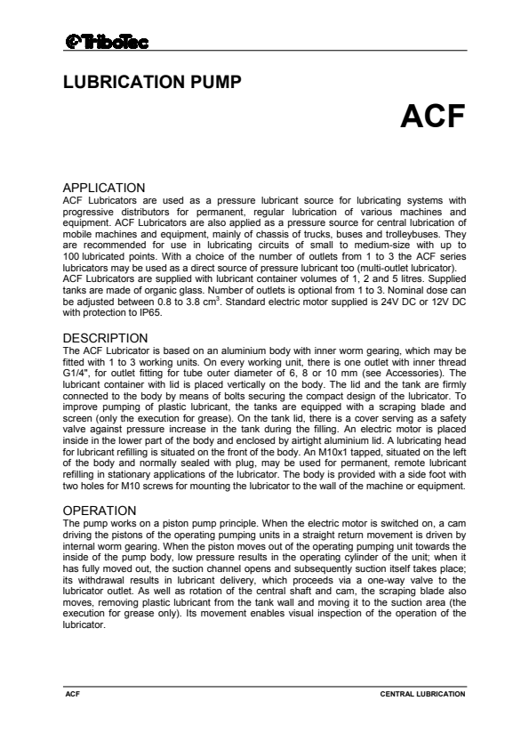 

LUBRICATION PUMP ACF

